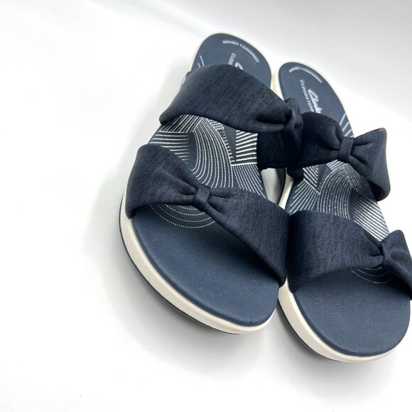 9.5W 9.5 WIDE WIDTH Clarks Womens Arla Coast Navy Blue Sandals Shoes - Picture 4 of 14